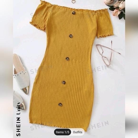 SHEIN Dresses & Skirts - Yellow Off Shoulder Sundress Size L